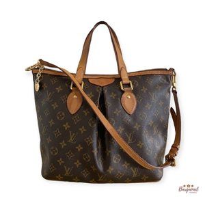 Authentic Louis Vuitton Brown Monogram Canvas Leather Palermo PM Bag w/ Strap